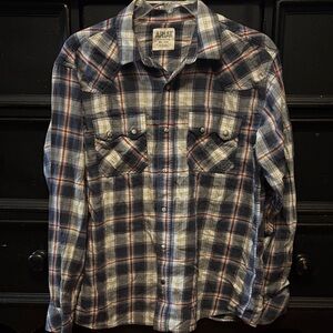 Ariat Men's Navy and White Plaid Button Down Shirt